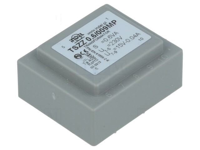 Transformator: ingegoten; 0,6VA; 230VAC; 15V; 40mA; PCB; IP00 Transformator: ingegoten; 0,6VA; 230VAC; 15V; 40mA; PCB; IP00